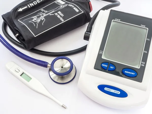 Blood Pressure Monitor, stethoscope and thermometer