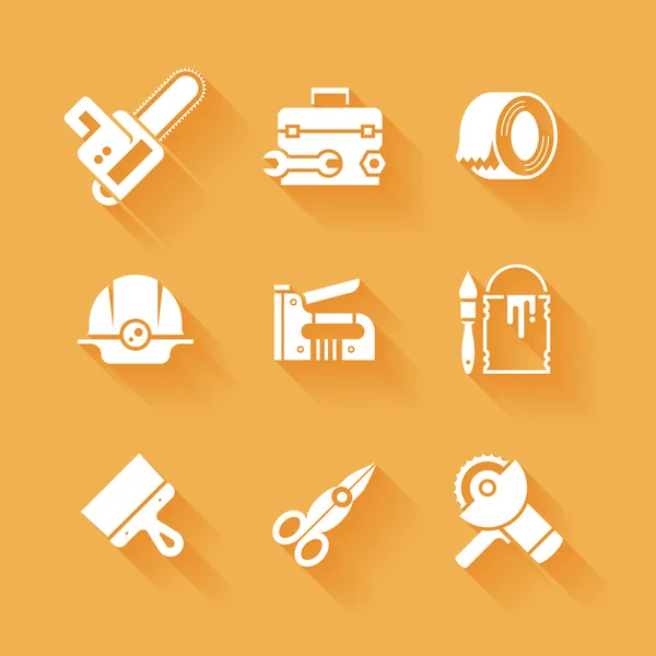 Trendy flat working tools icons white silhouettes