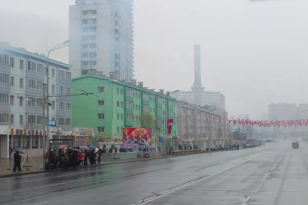 North Korea, Pyongyang, April, 2012 - rainy city on the eve of 1