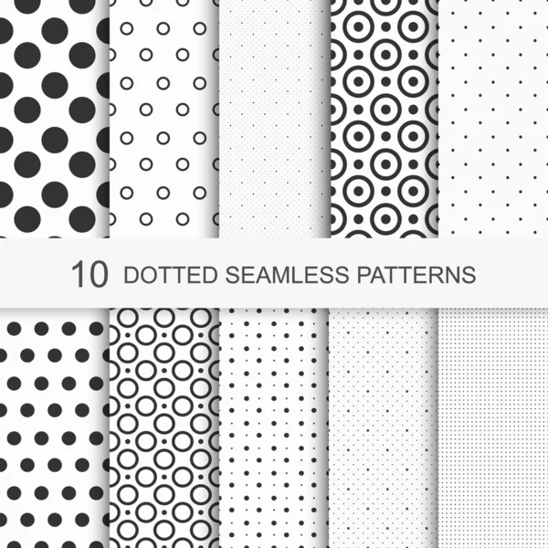 Patterns with circles and dots, black and white texture, seamless vector backgrounds.