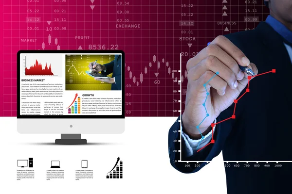 Businessman drawing growth graph