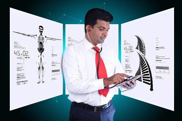 Man with stethoscope and tablet pc