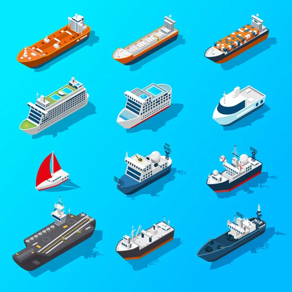 Ships Boats Vessels Isometric Icon Set