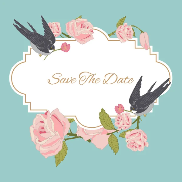Vintage flowers background with birds