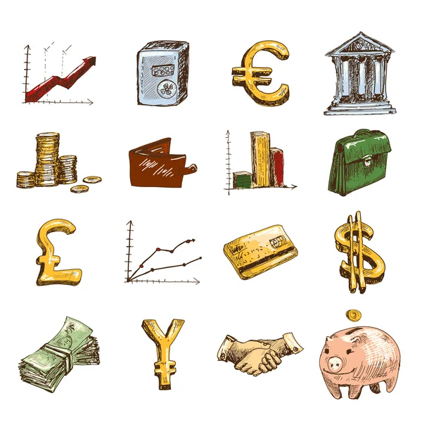 Finance icons set sketch colored