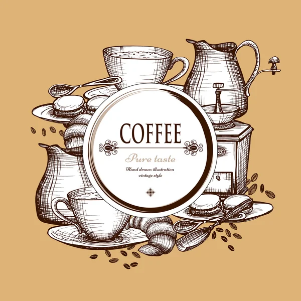 Coffee set vintage style composition poster