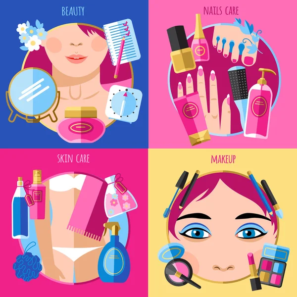 Makeup beauty 4 flat icons square
