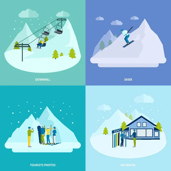 Winter Active Rest In Mountains Design Concept Set