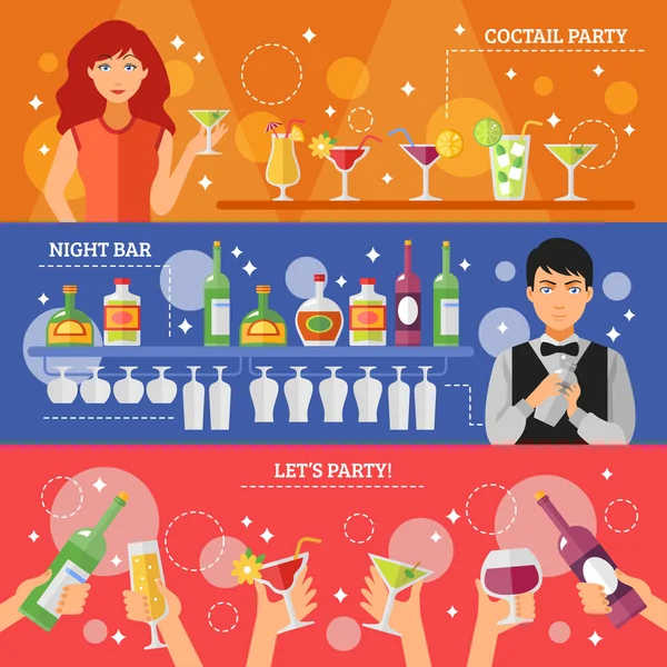 Cocktail Party Night Bar Flat Banners