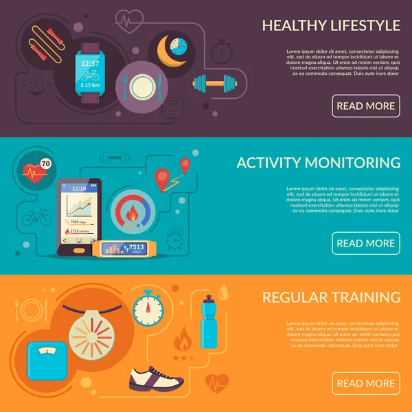 Fitness Tracker horizontal Banners Set