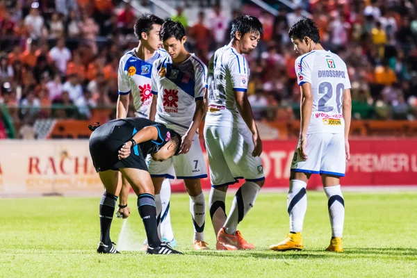 SISAKET THAILAND-OCTOBER 22: The referee use the vanishing spray