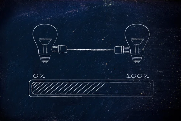 Lightbulbs connected with double plug and progress bar