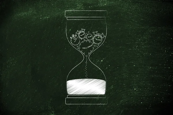 Hourglass with melting clocks & stopwatches