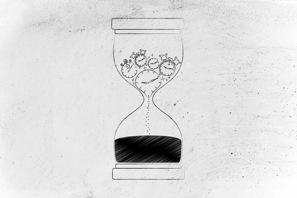 Hourglass with melting clocks & stopwatches
