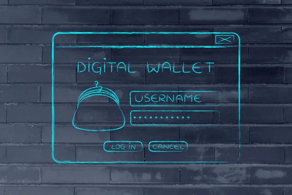 Pop-up digital wallet with coin purse and login