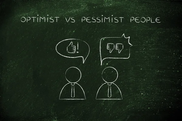 Optimist vs pessimist people, thumbs up or thumbs down