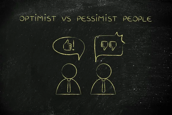Optimist vs pessimist people, thumbs up or thumbs down