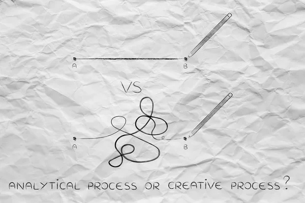 Logic vs creative process, point A to B lines with pencil