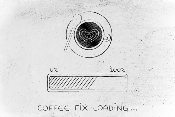 Latte art coffee cup & progress bar loading awakeness