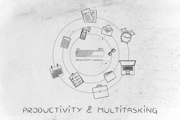 Productivity progress bar & office objects, efficiency concept