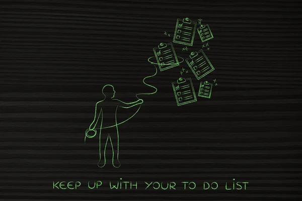 Person with lasso catching to do lists, task management