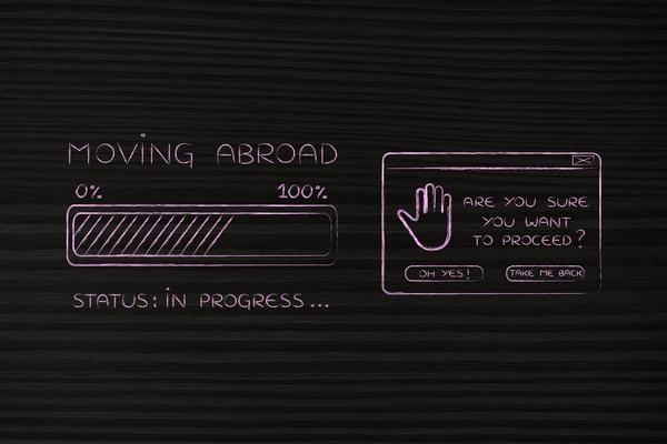 Moving abroad progress bar loading and pop-up are you sure