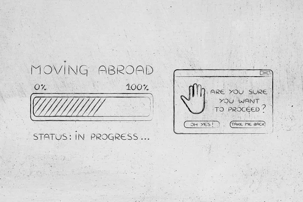 Moving abroad progress bar loading and pop-up are you sure