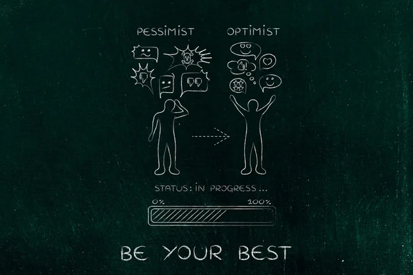 From pessimist to optimist: man changing reaction