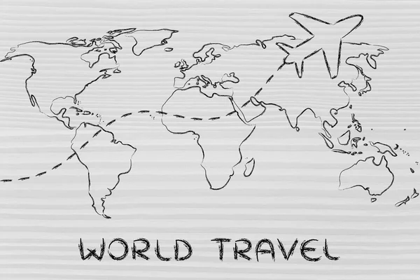 Travel industry: world map with airplane routes