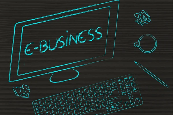 E-business text on computer screen