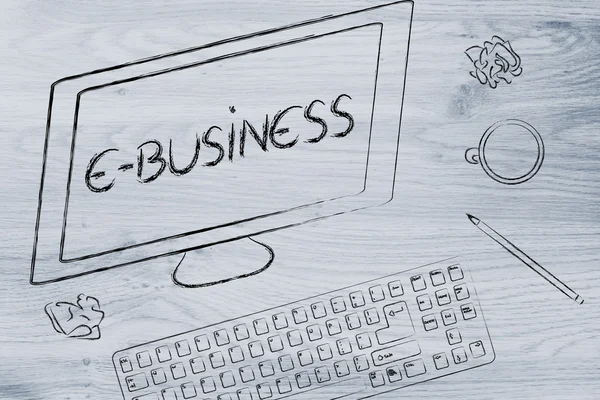 E-business text on computer screen