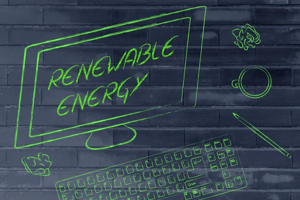 Renewable energy text on computer screen