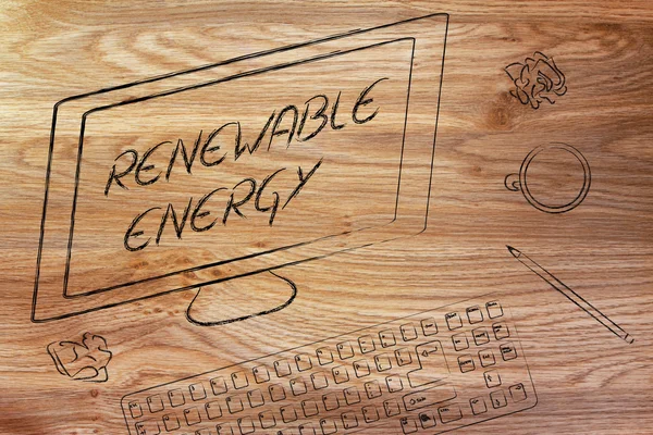 Renewable energy text on computer screen