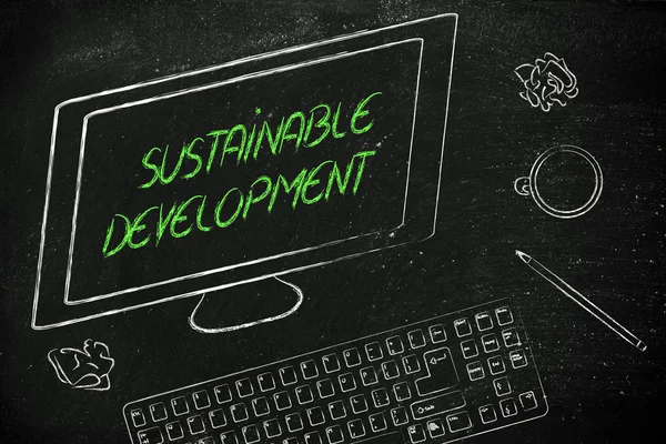 Sustainable development text on computer screen