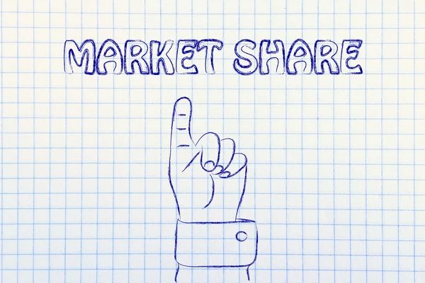 Hand pointing at the writing market share