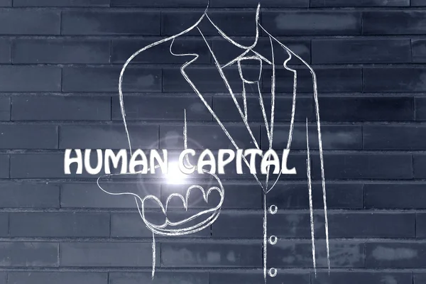 Business man holding the word Human Capital