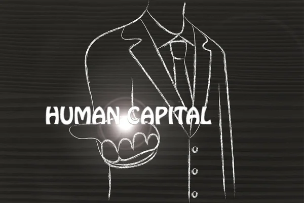 Business man holding the word Human Capital