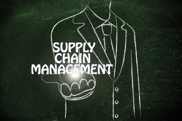 Business man handing out the word Supply Chain Management
