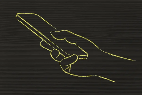 Hand holding mobile phone illustration