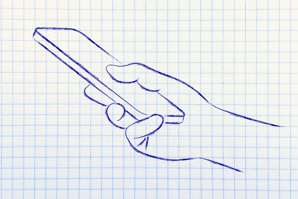 Hand holding mobile phone illustration