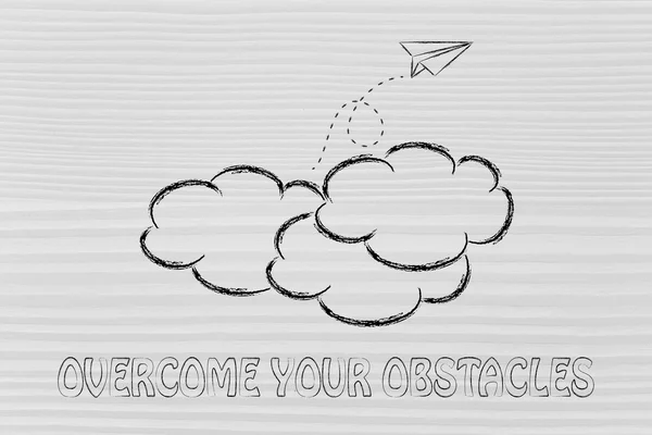 Overcome your obstacles illustration with paper airplane