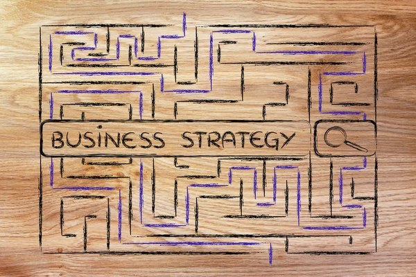 Maze with search tags about business strategy