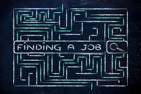 Maze with search tags about how to find a job