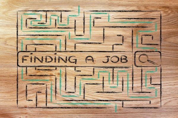 Maze with search tags about how to find a job