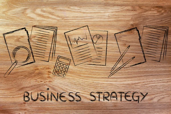 Business strategy: folders with documents, stats and budget