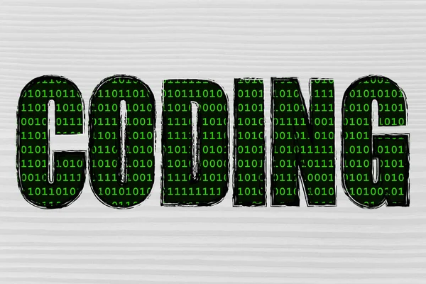 Illustration of the word Coding with a binary code pattern