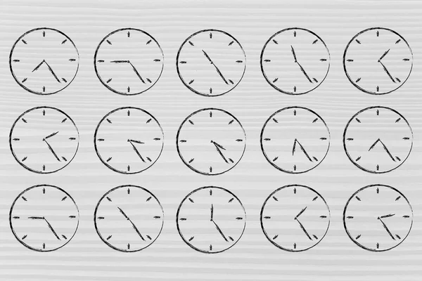Series of clocks showing time passing by