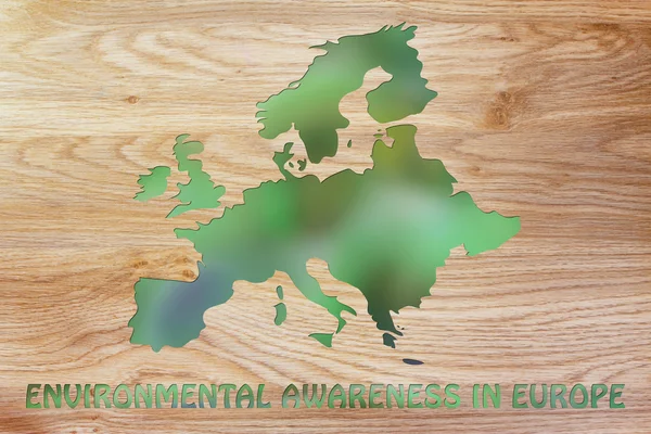 Map of europe with green leaves blur
