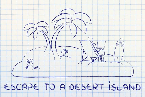 Concept of Escape to a desert island