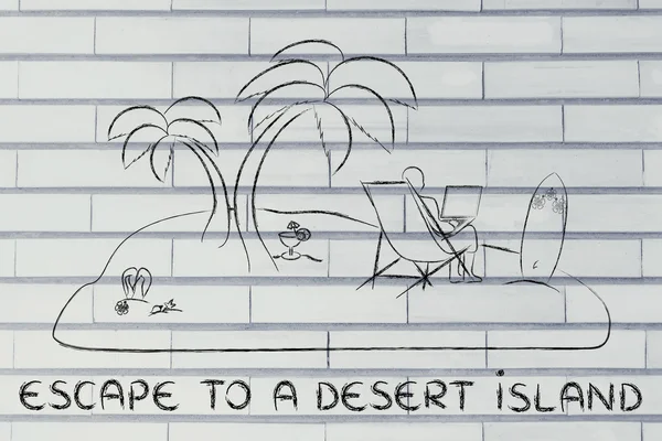 Concept of Escape to a desert island